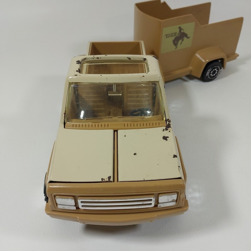 Vintage 1979 Tonka Buckin' Bronco Pick-Up Truck w/ Horse Trailer Tan #812562 - Picture 3 of 11